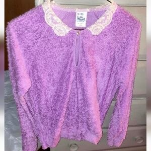 ✨️Rare Vintage Miss Ingenue Purple Fuzzy Sweater with Peter Pan Lace Collar✨️